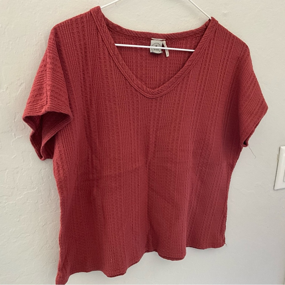 Paper Crane Thermal Tee v-neck boxy xs brick/rust